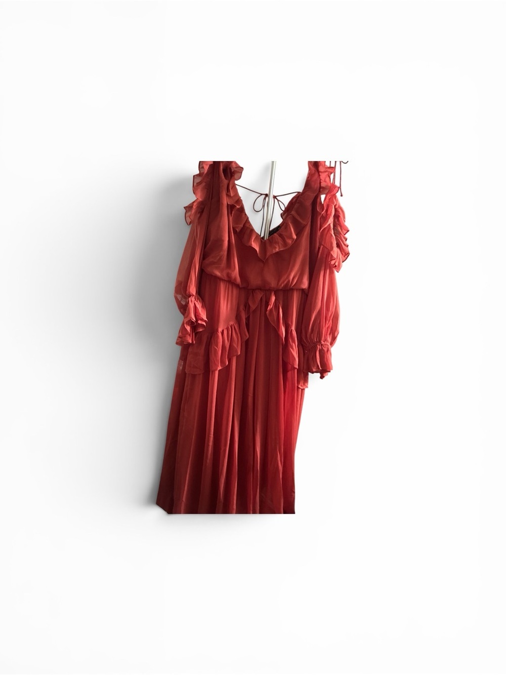 ASOS Rust-Red Ruffle Cold-Shoulder Maxi Dress - Picture 3 of 4